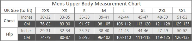 Keela Mens Upper Size Chart